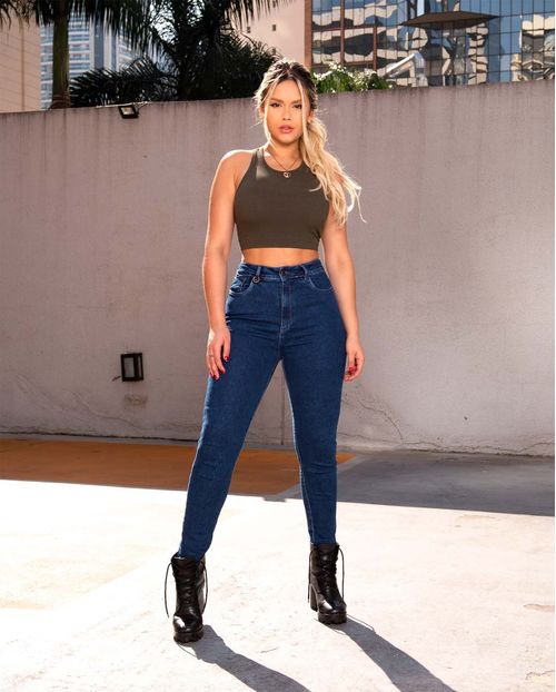 Calça Jeans Mom Feminina Cintura Alta Básica com Elastano 00201 Escura