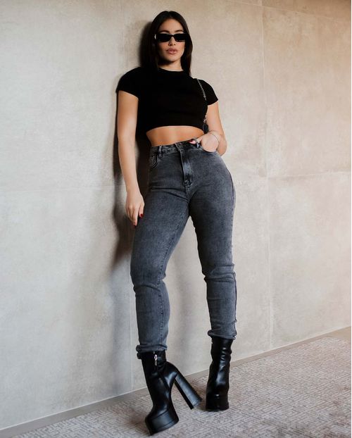 Calça Jeans Black Mom Feminina Cintura Alta com Elastano 00211 Vintage