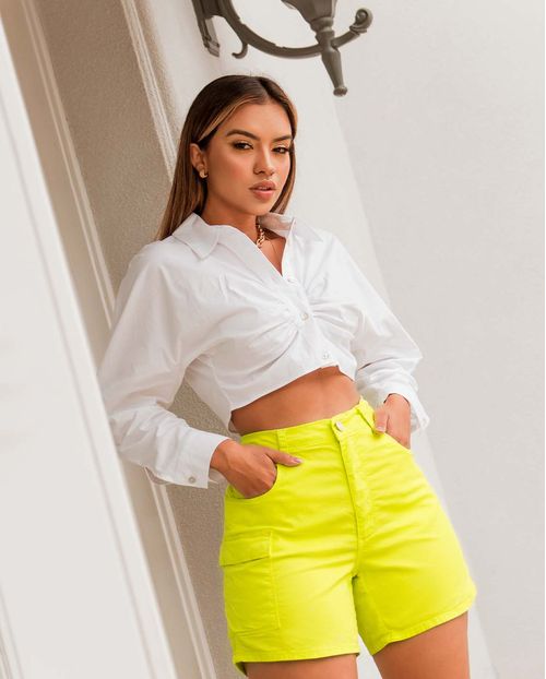 Shorts Feminino Mom Verde-Lima   21419 Verde Limão