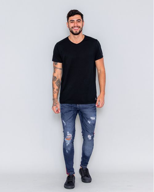 Calça Masculina Super Skinny, Coleção Itália 21495 Escura Rasgada