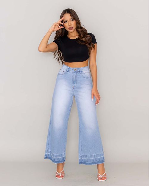 Calça Cropped Oversize C/barra Desmanchada 21259 Unica