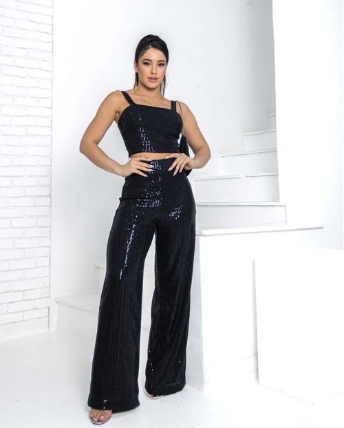 Conjunto Paete Calça  com Top de Alcinha 90219 Preto