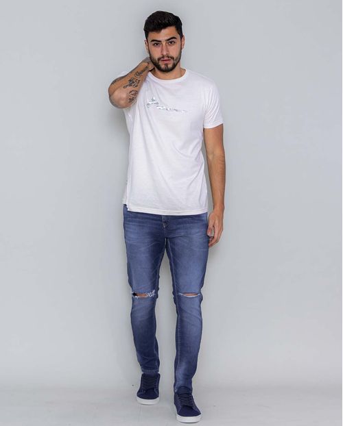 Calça Masculina Super Skinny com Rasgo No Joelho  21590 Escura