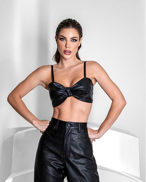 Top Tecido Sintético Cropped Feminino Laço 90334 Preto