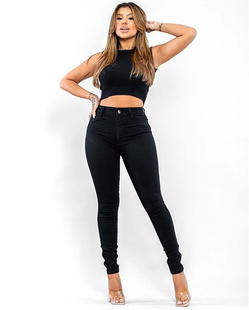 Calça Jeans Hot Pants Feminina Cintura Alta Lambada 03000 Preto