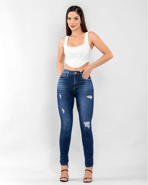 Calça Jeans Feminina Skinny Intermediaria com Nervura 22384 Escura