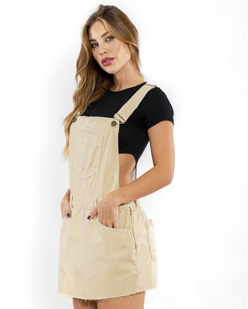 Jardineira Feminina Shorts Saia com Barra a Fio  22443 Bege
