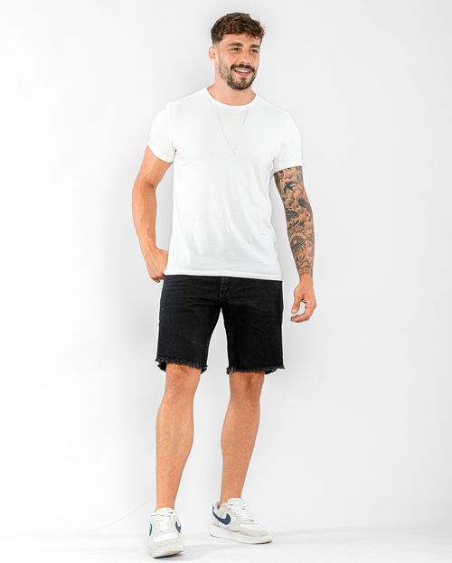 Bermuda Jeans Masculina com Barra Desfiada  22575 Preto