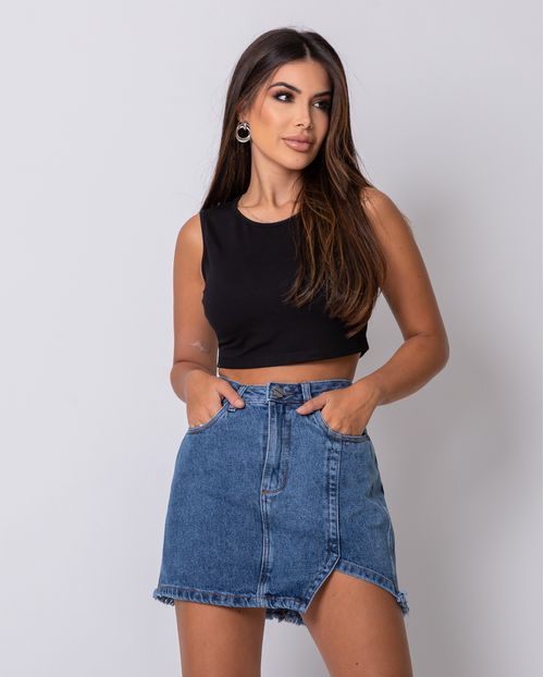Mini Saia Jeans  com Barra Diferenciada  22503 Escura