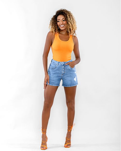 Shorts Jeans Feminino Boyfriend com Botões Revestidos 22635 Clara