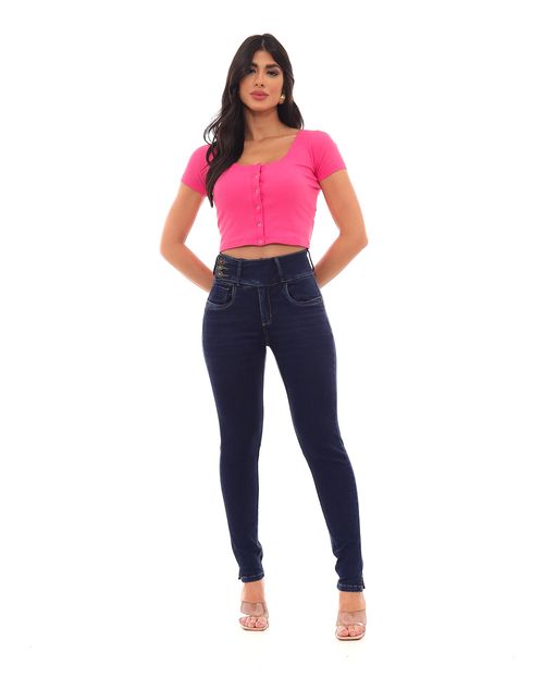 Calça Jeans Skinny Feminina Cintura Média Extreme Power Botão Triplo 22822 Escura