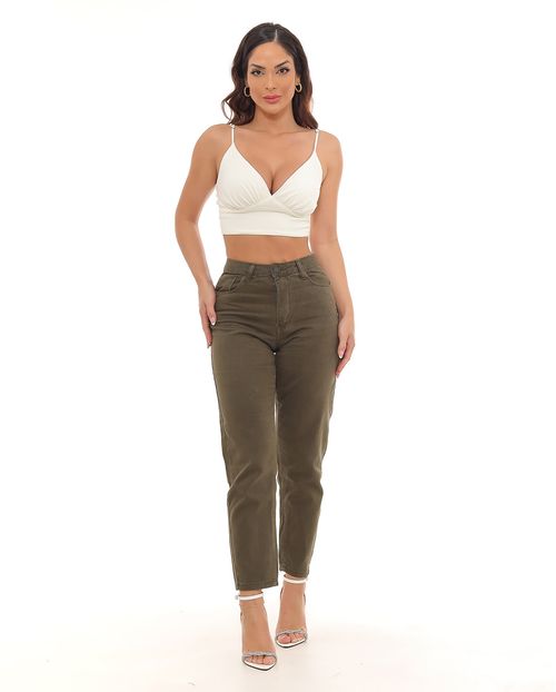 Calça Sarja Mom Feminina Cintura Alta Naturals 00111 Verde Militar