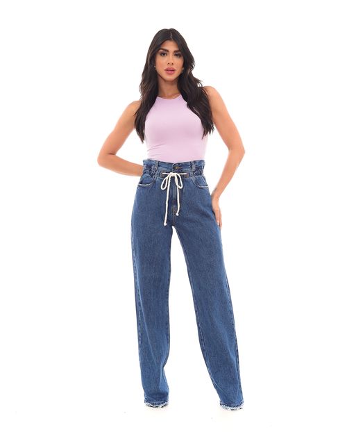 Calça Jeans Wide Leg Rope Feminina Cintura Alta 23098 Escura