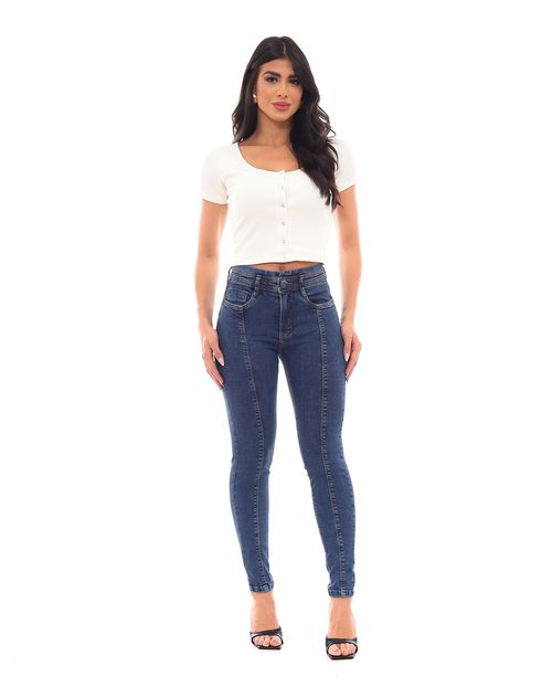 Calça Jeans Skinny Clochard Feminina Cintura Média Recorte Frontal 22534 Escura