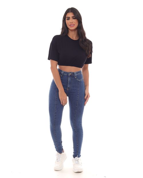 Calça Jeans Skinny Hot Feminina Cintura Alta Detalhe Nervura 22536 Escura