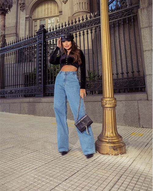 Calça Jeans Wide Leg Feminina Cintura Alta Carpinteiro 22571 Média