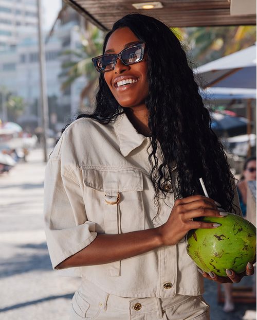 Camisa Jeans Cropped Oversize Feminina Bolsos Utilitário 23232 Off White