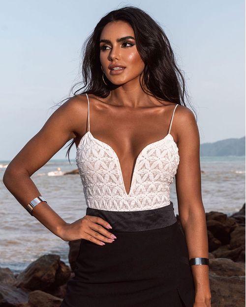 Body Feminino com Textura Decote em V 90507 Off White