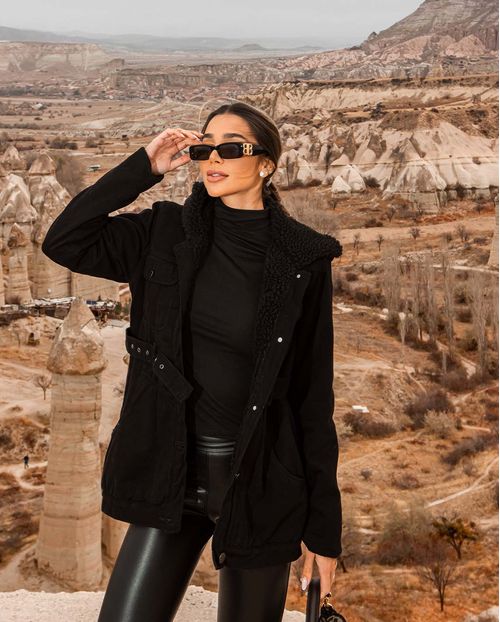 Parka Sarja Feminina Forrada com Capuz 22626 Preto