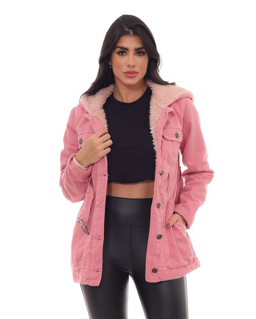 Parka de Sarja Feminina Forrada com Capuz 22627 Rose