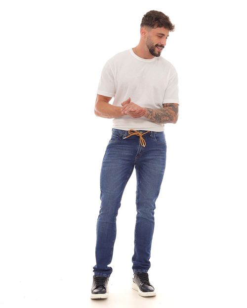 Calça Jeans Slim Fit Masculina com Cordão No Cós 22993 Escura