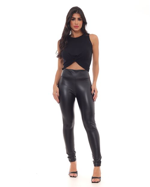 Calça Material Sintético Legging Feminina Cintura Alta 23005 Preto