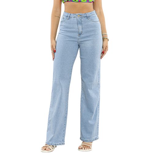 Calça Jeans Wide Leg Feminina Cintura Alta Básica com Elastano 28000 Clara