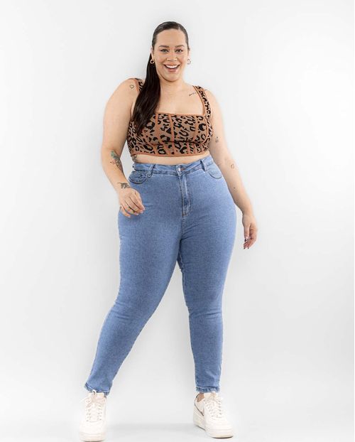 Calça Jeans Mom Feminina Plus Size Básica com Elastano 00229 Média